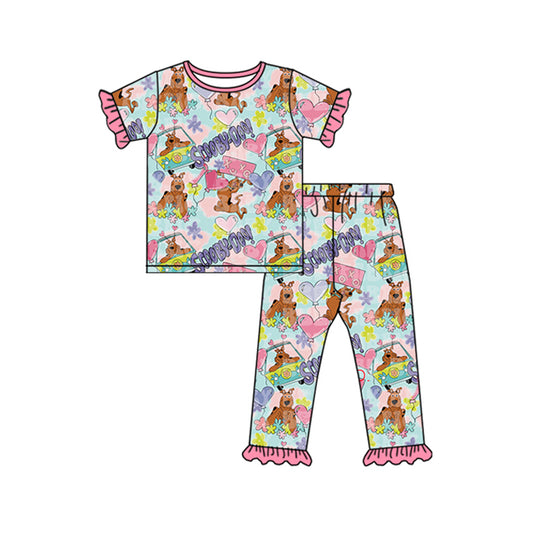 GSPO1759 Baby Girls Valentines Dogs Doo Hearts Shirts Pants Pajamas Clothes Sets Preorder