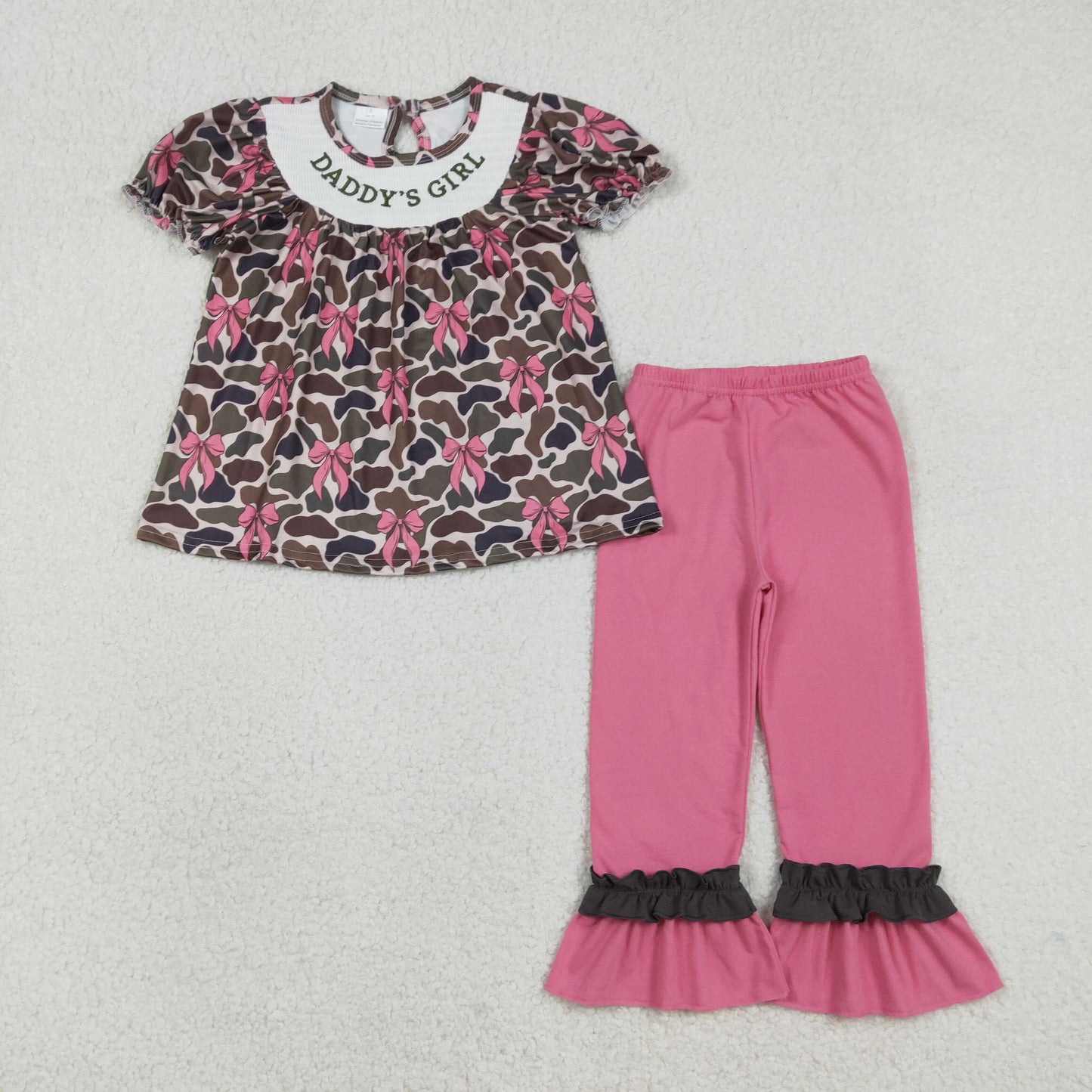 Sibling Baby Girls clothes smocked embroidery DADDY camouflage shiort sleeve pants Sets and romper