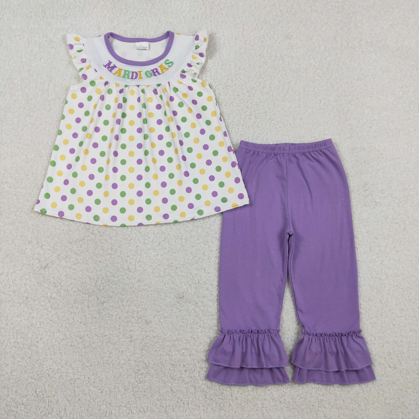 Sibling Baby Girls clothes embroidery mardi gras short sleeve pants Clothes Sets and dress