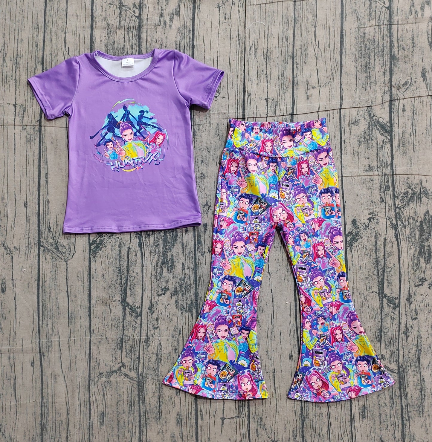 GSPO2272 Preorder Sample Baby Girl Demon Hunter Top Bell Bottom Pants Clothes Sets