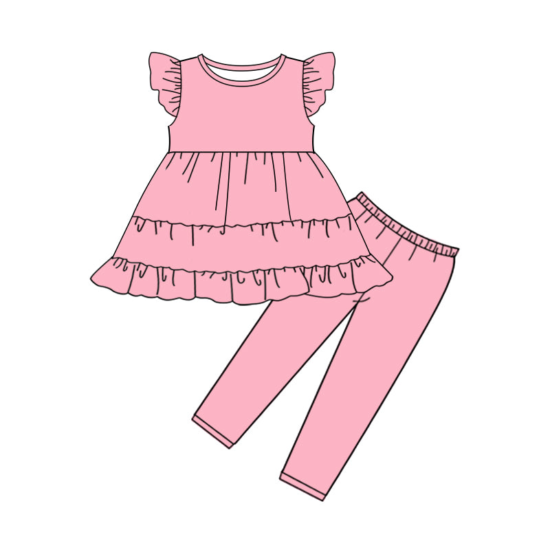 Pre-order no moq GSPO2277 toddler girl clothes pink flying sleeve bell bottom pant set-25.12.31