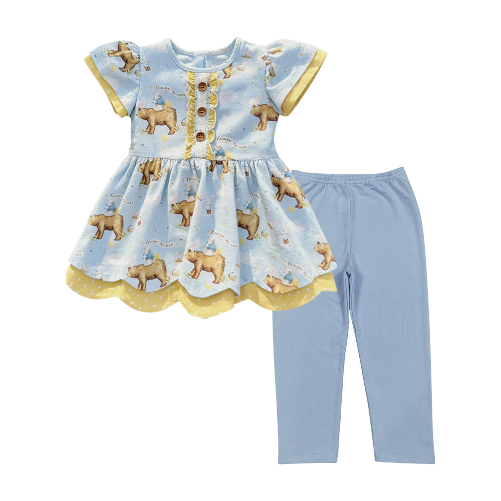 Pre-order no moq GSPO2281 toddler girl clothes short sleeve bell bottom pant set-26.1.1