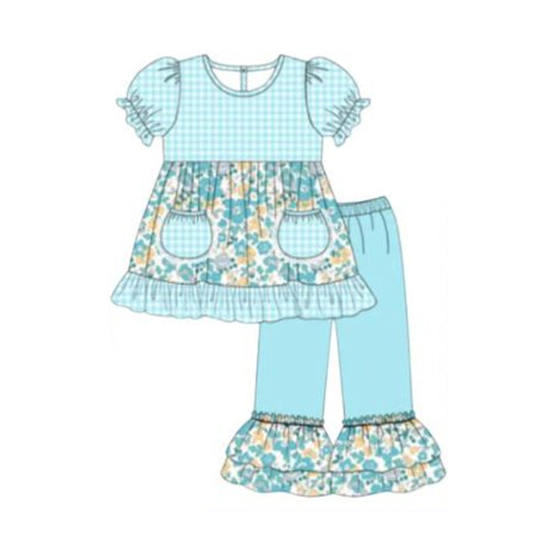 Pre-order no moq GSPO2282 toddler girl clothes blue floral short sleeve pants outfit-26.1.5