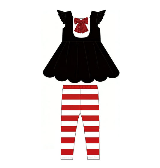 Pre-order no moq GSPO2283 toddler girl clothes black flying sleeve bell bottom pant set-26.1.7