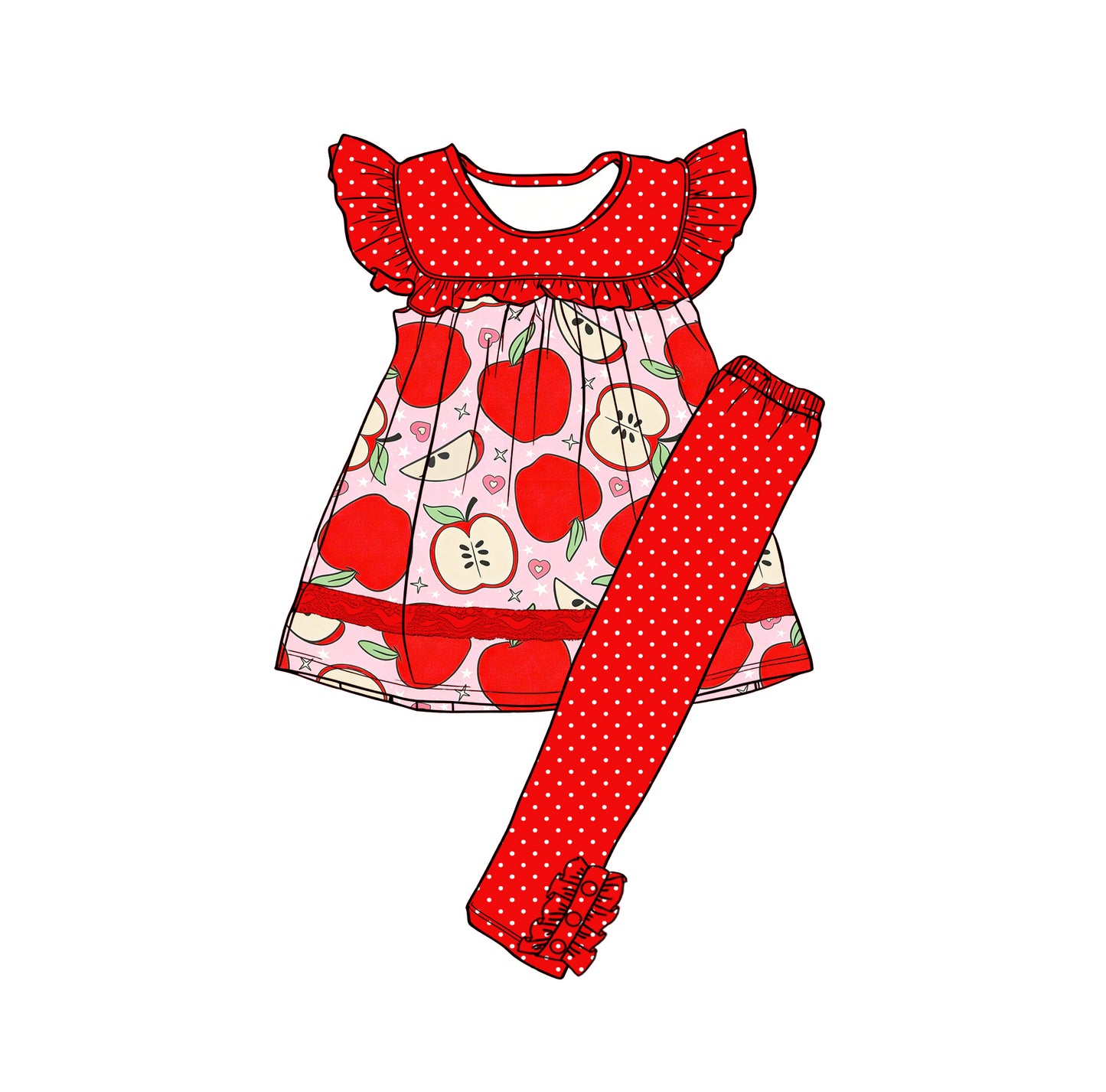 Pre-order no moq GSPO2284 toddler girl clothes apple flying sleeve bell bottom pant set-26.1.7