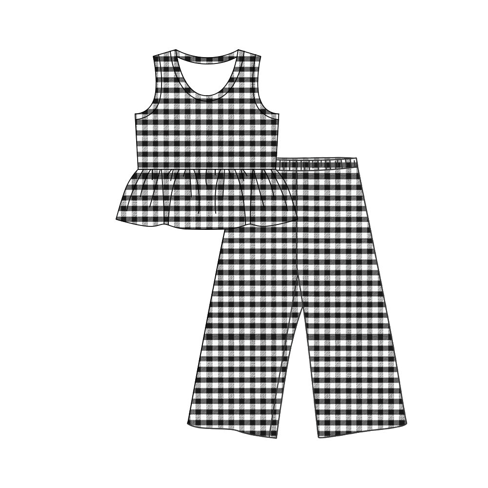 GSPO2308 Preorder Baby Girl Black Checked Tunic Flare Pants Clothes Set