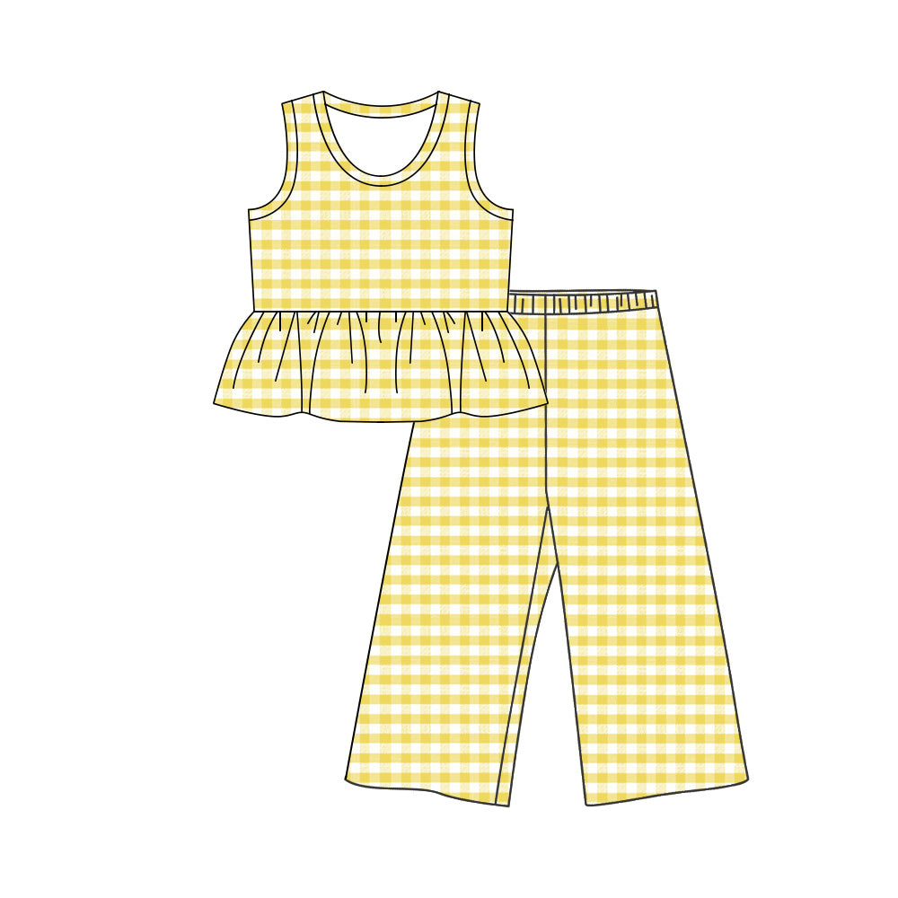 GSPO2309 Preorder Baby Girl Yellow Checked Tunic Flare Pants Clothes Set