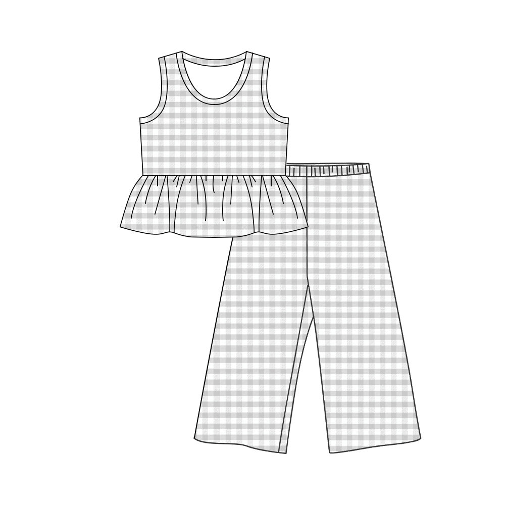 GSPO2311 Preorder Baby Girl Grey Checked Tunic Flare Pants Clothes Set