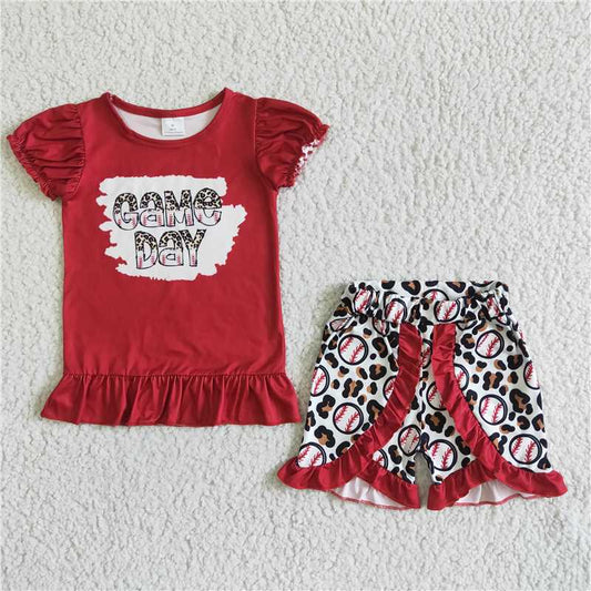 GSSO0057 Baby Girls Baseball Game Day Summer Shorts Sets
