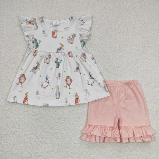 GSSO0154 Baby Girl Easter Rabbit Ruffle Shorts Clothes Sets
