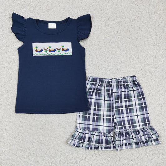 GSSO0156 Baby Girl Summer Duck Embroidery Shorts Sets