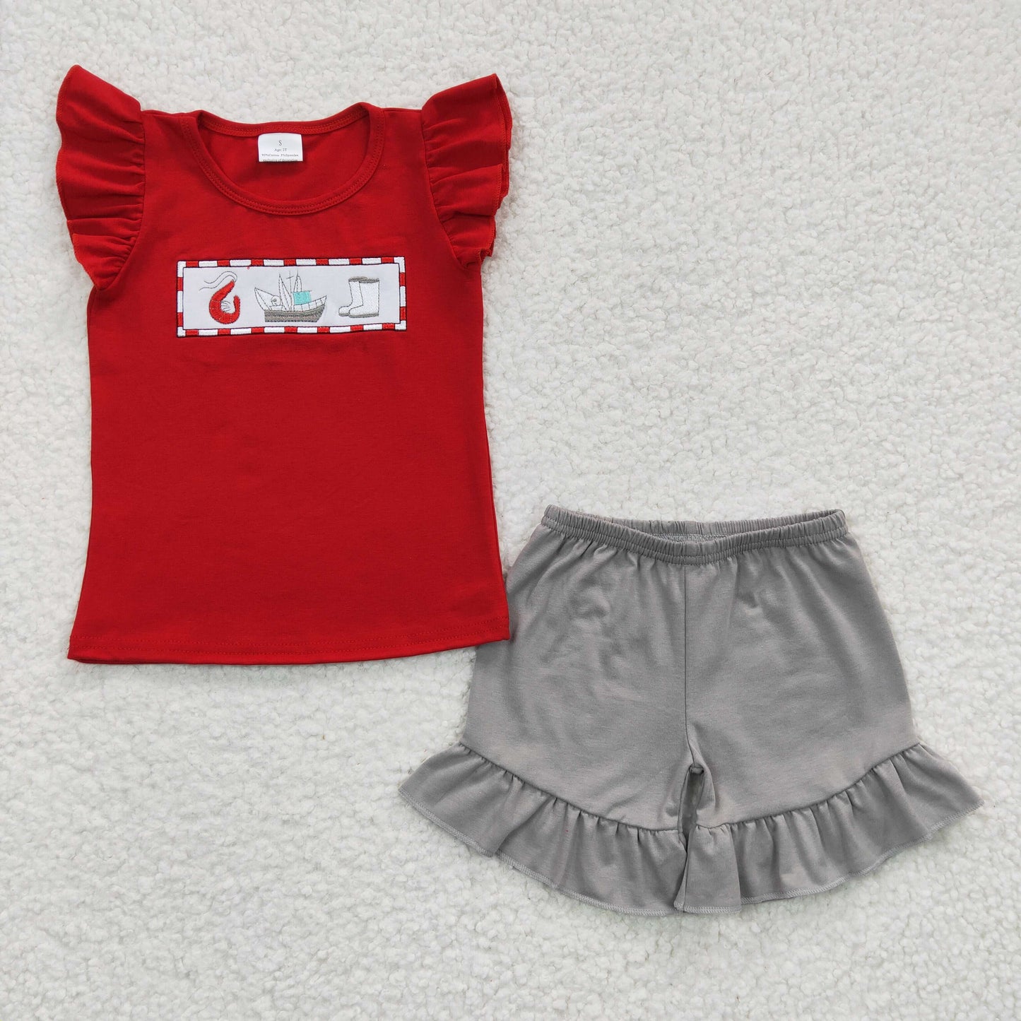 GSSO0161 Baby Girls Lobster Boats Ruffle Summer Shorts Sets