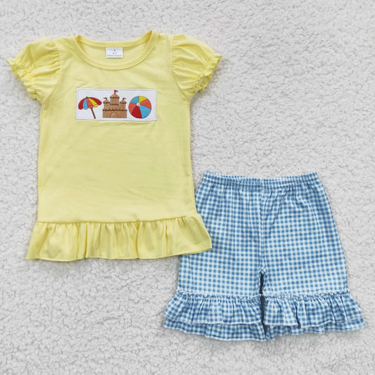 GSSO0276 Baby Girls Umbrella Beach Summer Blue shorts sets