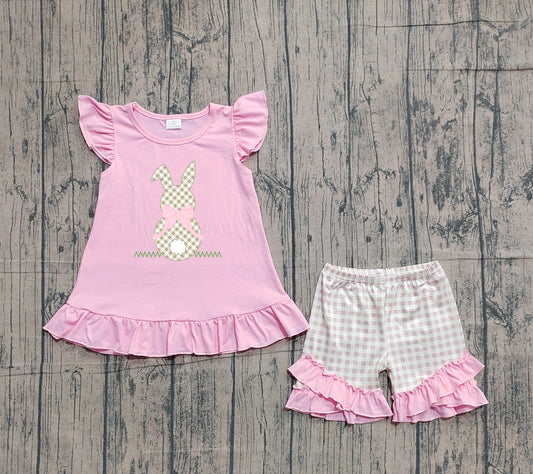 Pre-order no moq GSSO0374 pre-order baby girl clothes embroidery camouflage bunny short sleeve summer shorts outfit-26.1.19