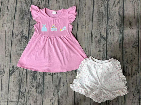 GSSO1186 Preorder Sample Baby Girl Embroidery Princess Tunic Top Ruffle Shorts Clothes Sets