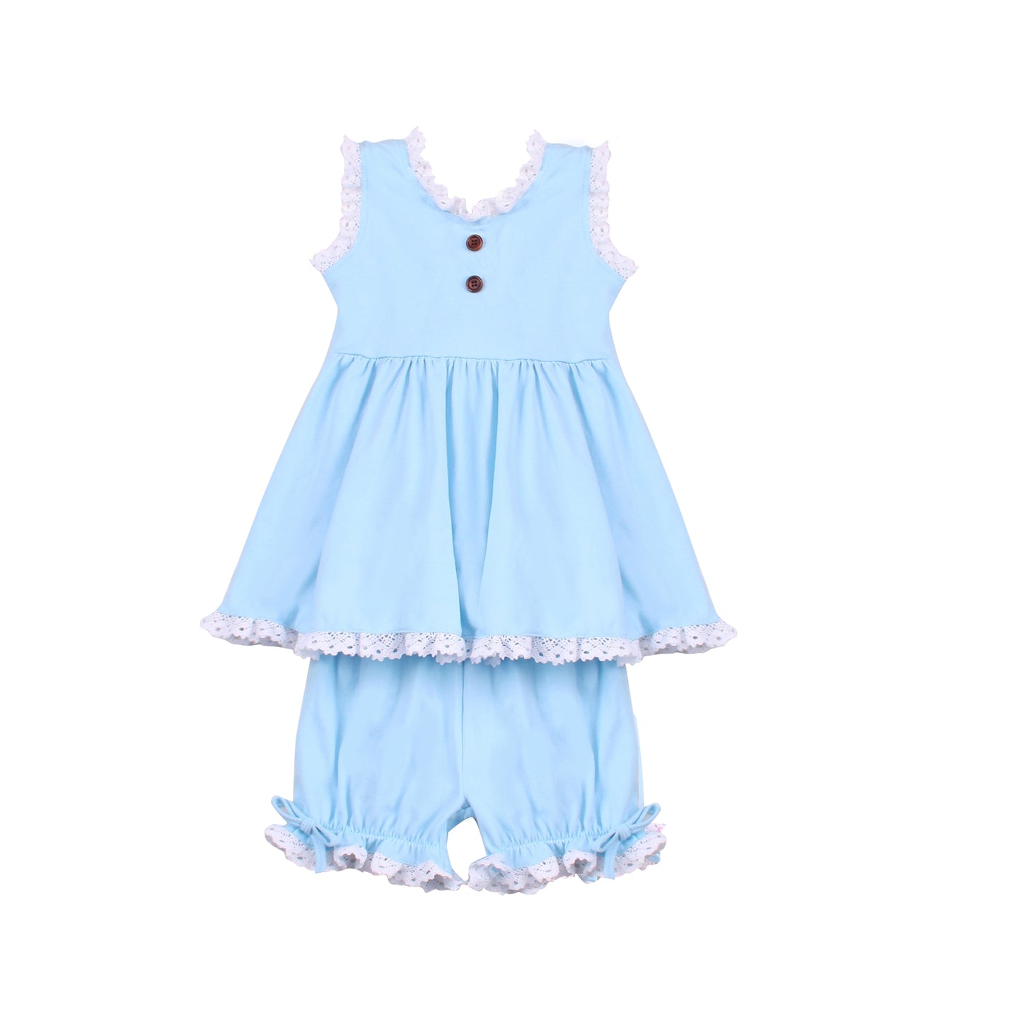 GSSO1470 Baby Girls Blue Cotton Sleeveless Tunic Shorts Clothes Sets Preorder