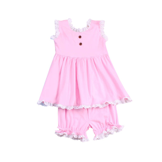 GSSO1471  Baby Girls Pink Cotton Sleeveless Tunic Shorts Clothes Sets Preorder