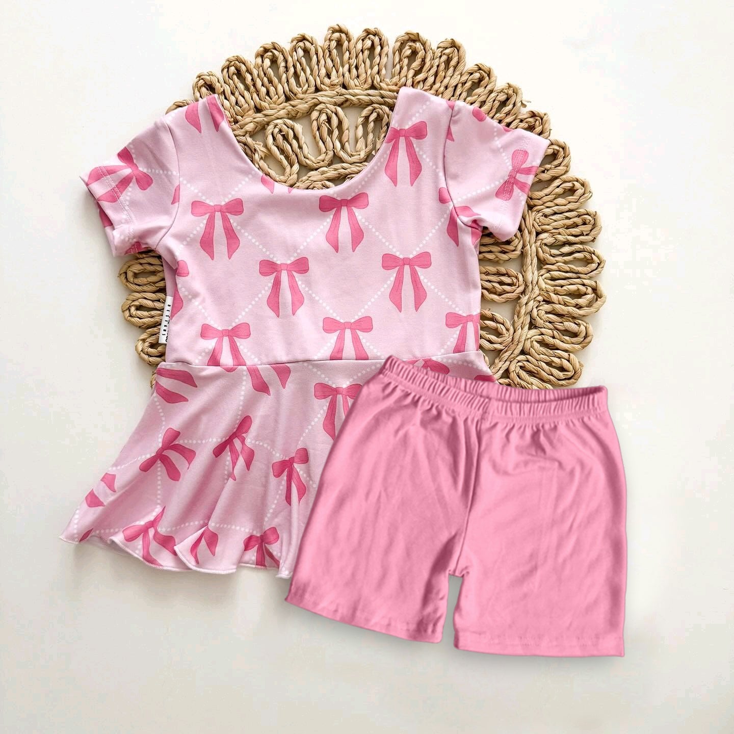 GSSO1472 Baby Girls Pink Bows Tunic Shorts Clothes Sets Preorder