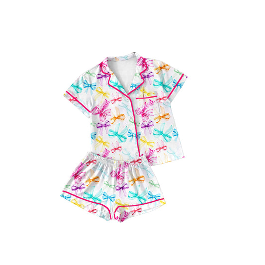 GSSO1479 Adult Women Colorful Bows Buttons Tops Shorts Pajamas Preorder