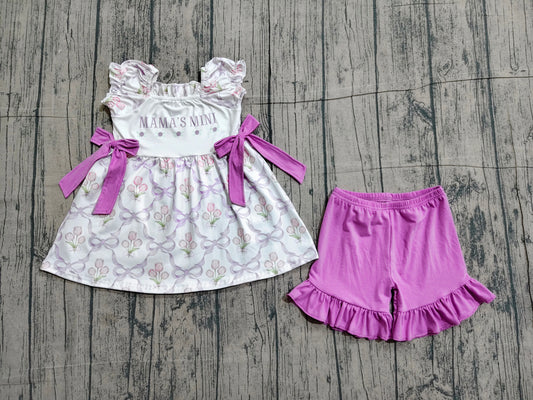 GSSO2489 Preorder Sample Baby Girl Bows Mama's Mini Tunic Ruffle Short Clothes Set