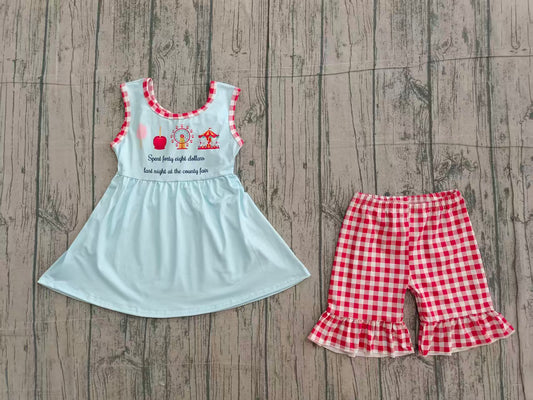 GSSO2544 Preorder IRL Baby Girls Sleeveless Park Tunic Red Plaid Ruffle Short Set