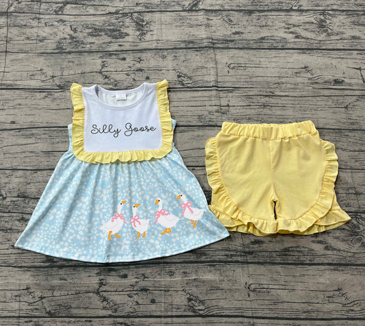 GSSO2796 Baby Girls Silly Gooses Floral Tunic Ruffle Shorts Clothes Sets Preorder-26.1.2