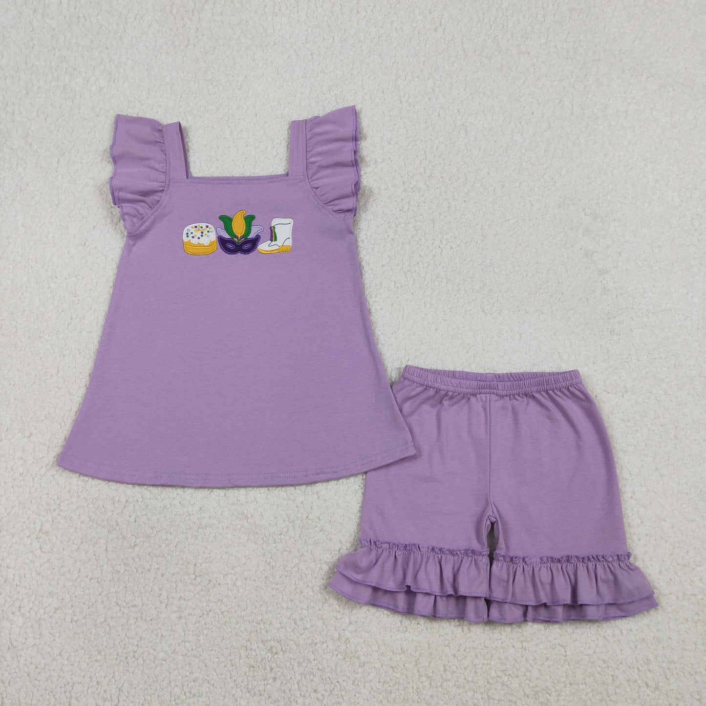 Sibling Baby Girls clothes embroidery mardi gras short sleeve shorts Clothes Sets and Dresses