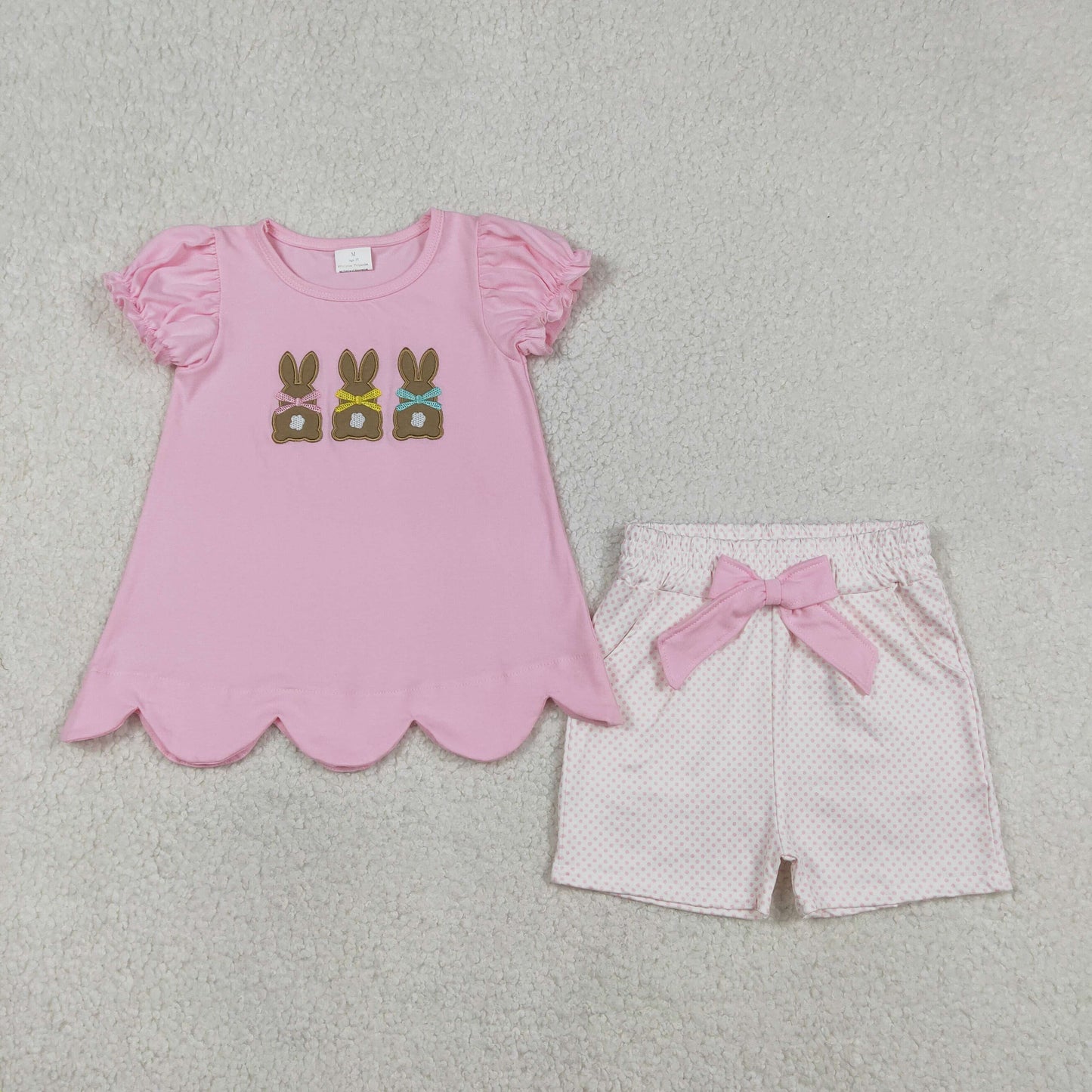 Sibling Baby girl clothes Embroidery easter short sleeve shorts sets and Rompers