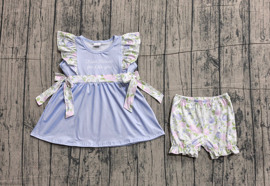 GSSO2846 Preorder IRL Baby Girl Thank Heaven Little Girl Bows Tunic Ruffle Shorts Clothes Sets