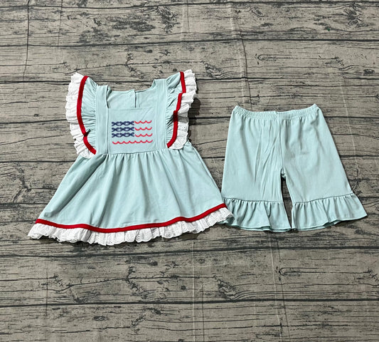 GSSO2926 pre-order toddler girl clothes summer flag flying sleeve shorts set-26.1.4