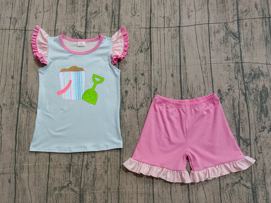 GSSO2991 pre-order baby girl clothes embroidery beach print toddler girl summer outfit-26.1.8