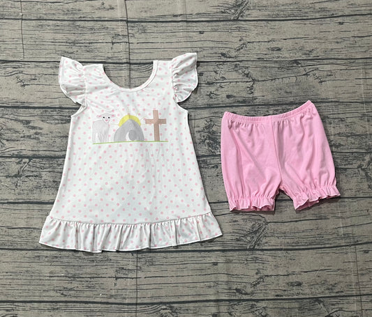 GSSO3018 pre-order baby girl clothes cross print toddler girl easter summer outfit-26.1.13
