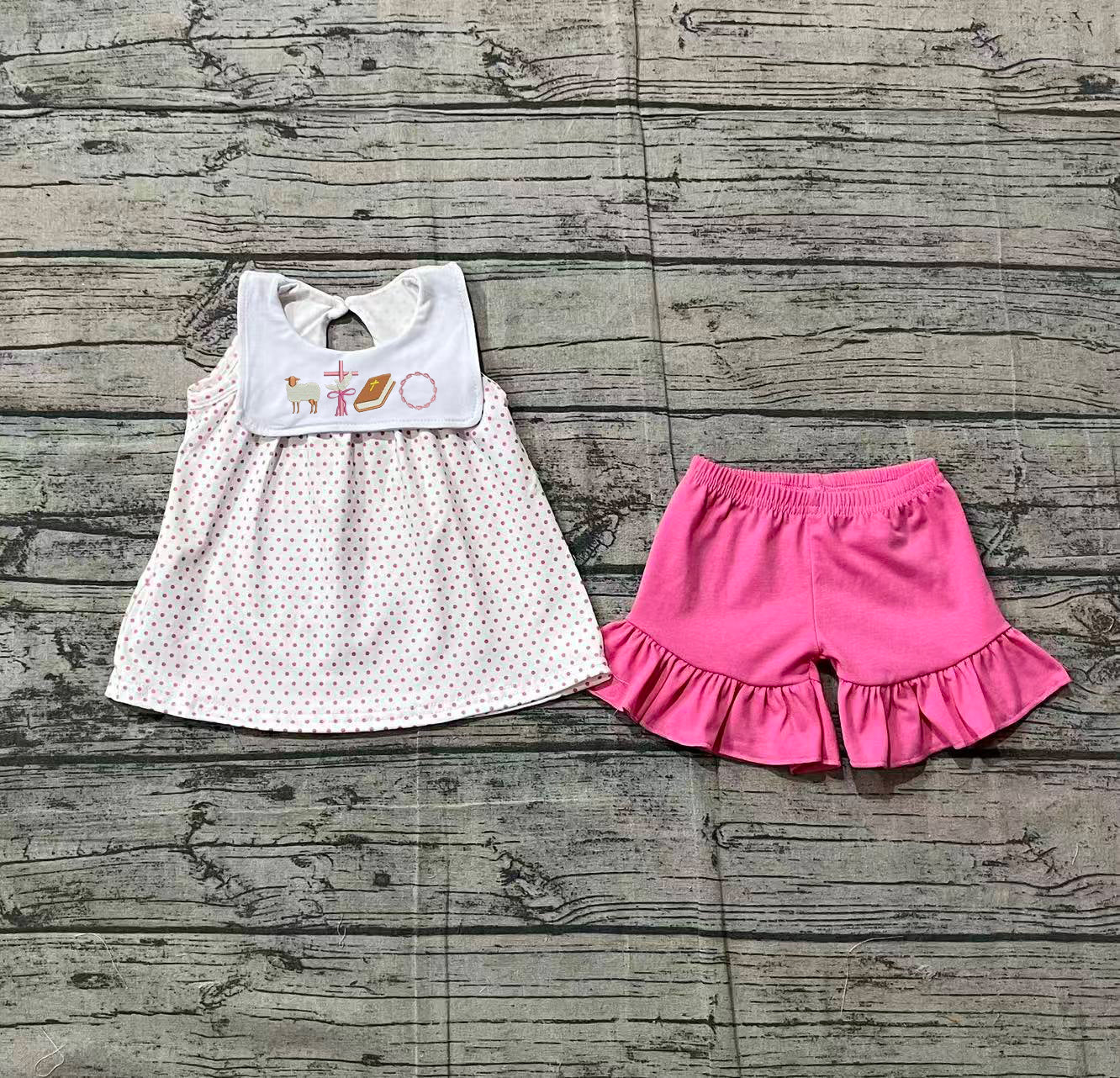 GSSO3019 pre-order baby girl clothes embroidery cross print toddler girl easter summer outfit-26.1.25