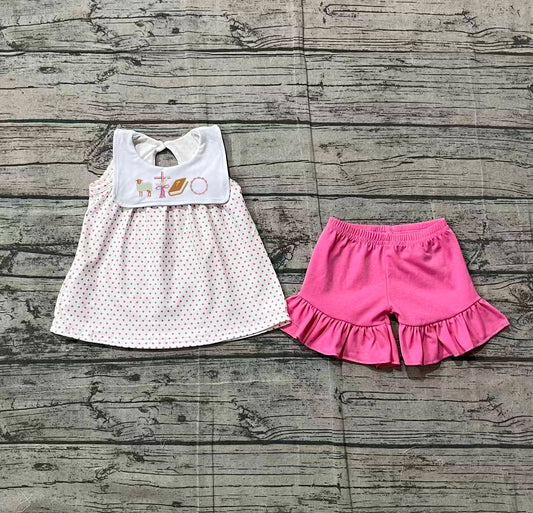 GSSO3019 pre-order baby girl clothes embroidery cross print toddler girl easter summer outfit-26.1.25