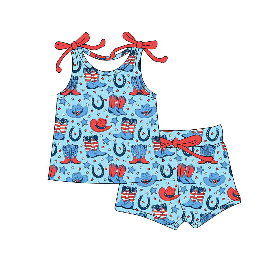 Pre-order no moq GSSO3103 pre-order baby girl clothes boot hat blue suspender summer outfit-25.12.30