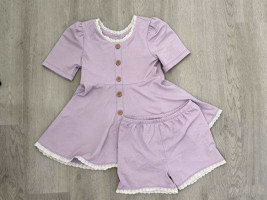 Pre-order no moq GSSO3107 pre-order baby girl clothes purple flying sleeve shorts summer outfit-25.12.31