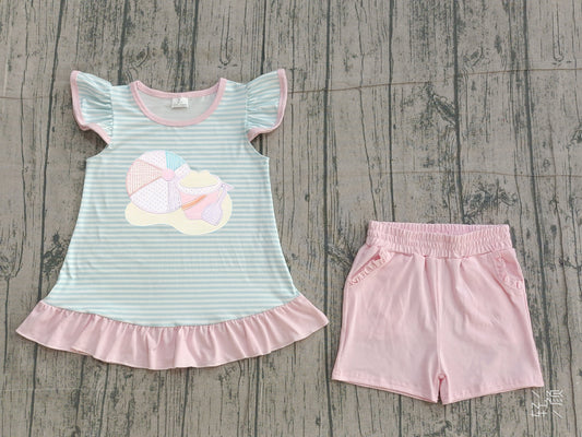 Pre-order no moq GSSO3109 pre-order baby girl clothes embroidery flying sleeve shorts summer outfit-26.1.12