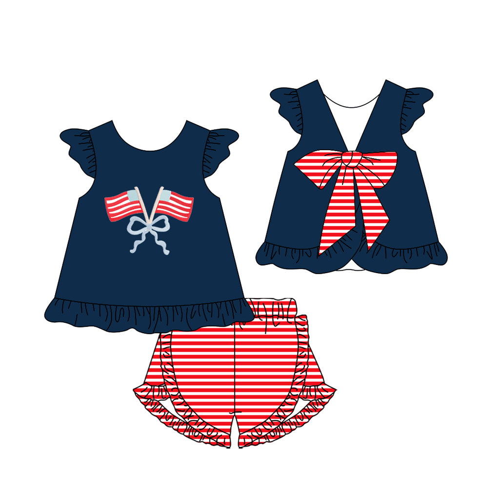 Pre-order no moq GSSO3116 pre-order baby girl clothes flag flying sleeve shorts summer outfit-26.1.1