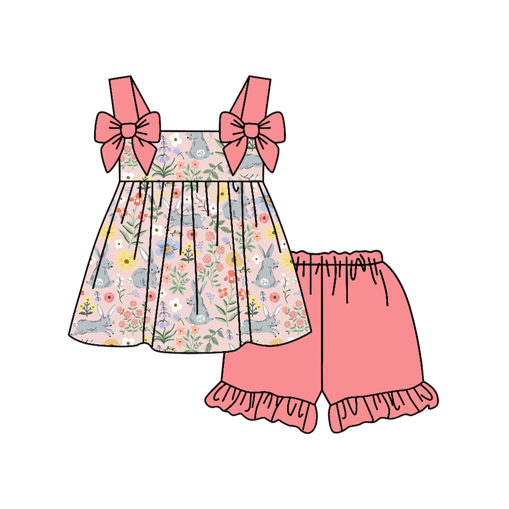 Pre-order no moq GSSO3120 pre-order baby girl clothes easter bunny floral sleeveless shorts summer outfit-26.1.2