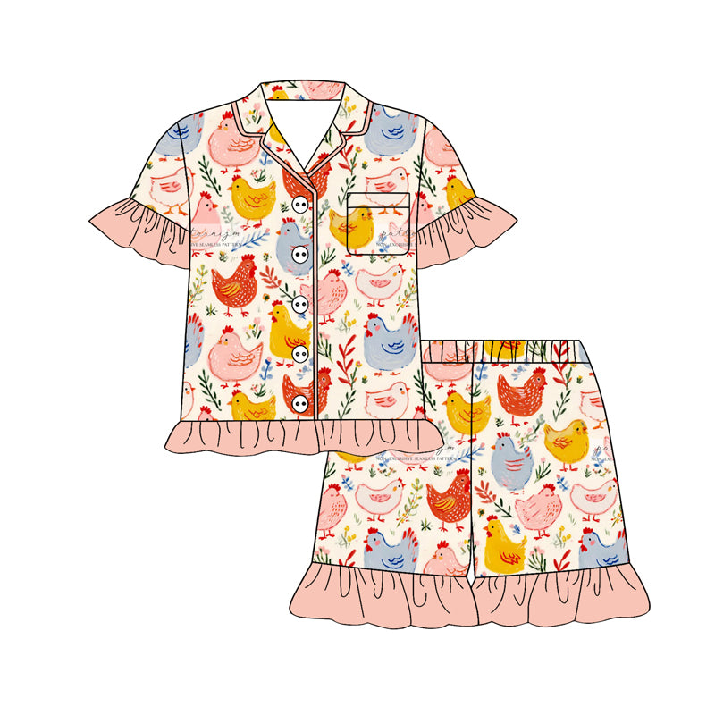 Pre-order no moq GSSO3121 pre-order baby girl clothes hen floral short sleeve shorts summer outfit-26.1.2