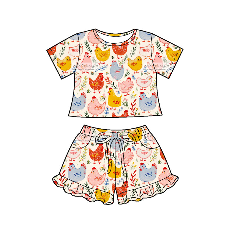 Pre-order no moq GSSO3122 pre-order baby girl clothes hen floral short sleeve shorts summer outfit-26.1.2