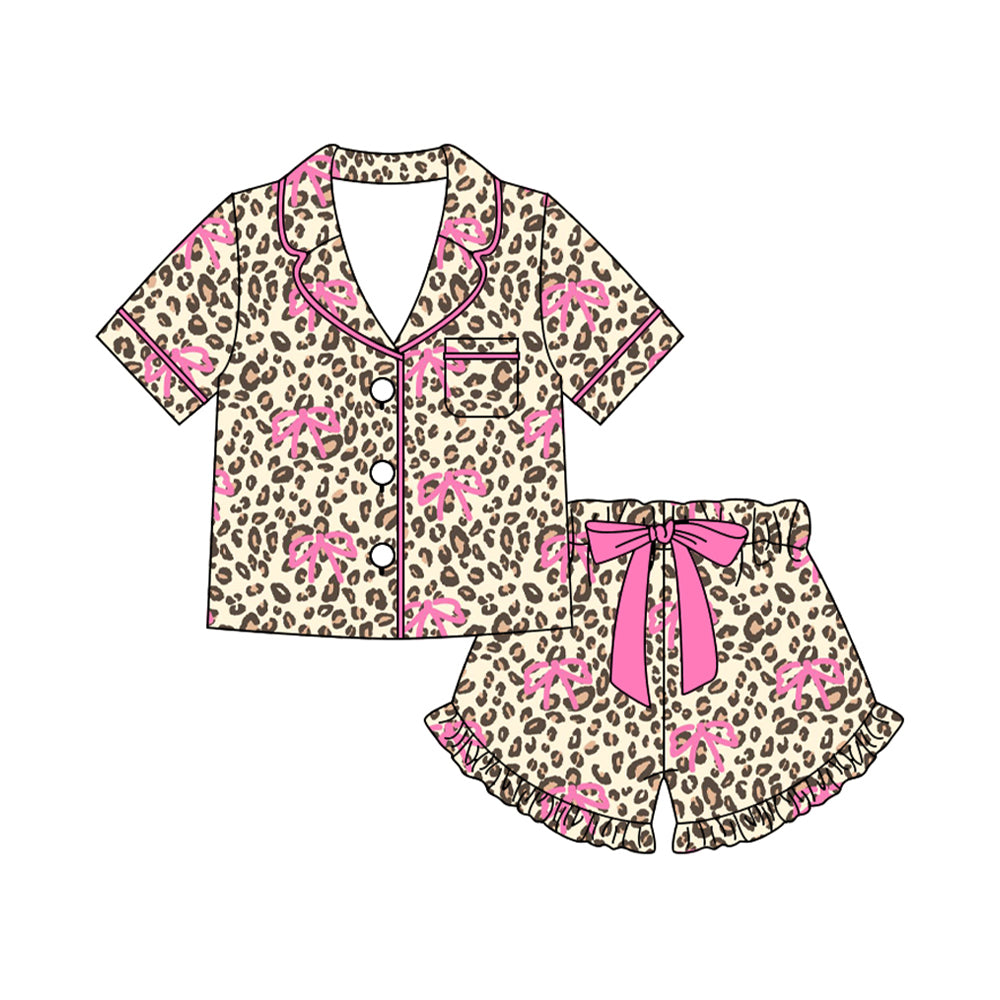 Pre-order no moq GSSO3125 pre-order baby girl clothes leopard bow short sleeve shorts summer outfit-26.1.2