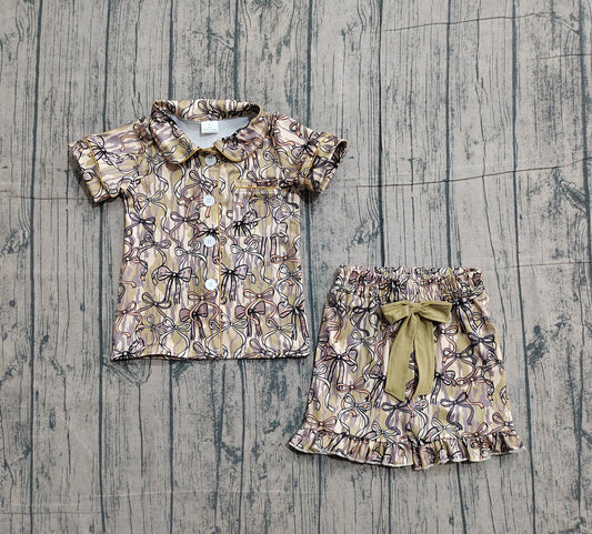 Pre-order no moq GSSO3126 pre-order baby girl clothes camouflage bow short sleeve shorts summer outfit-26.1.22