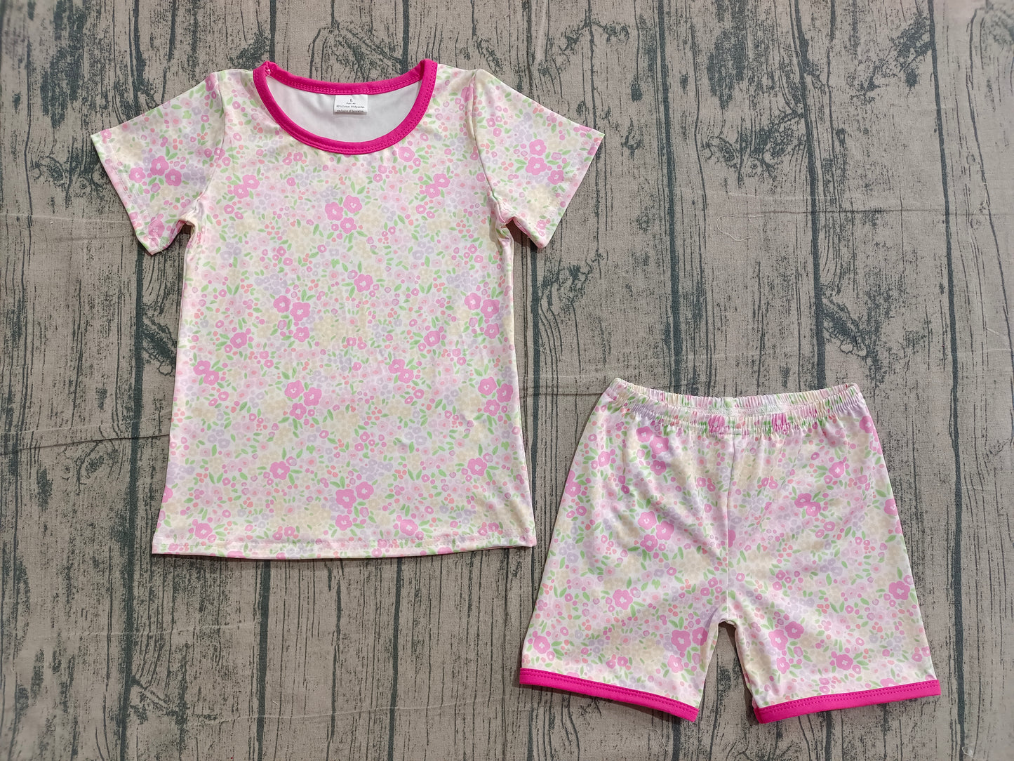 GSSO3129 Preorder IRL Baby Girl Short Sleeve Pink Flowers Top Shorts Clothes Set