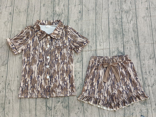 Pre-order no moq GSSO3136 adult clothes pajamas summer camouflage bow short sleeve shorts set-26.1.12