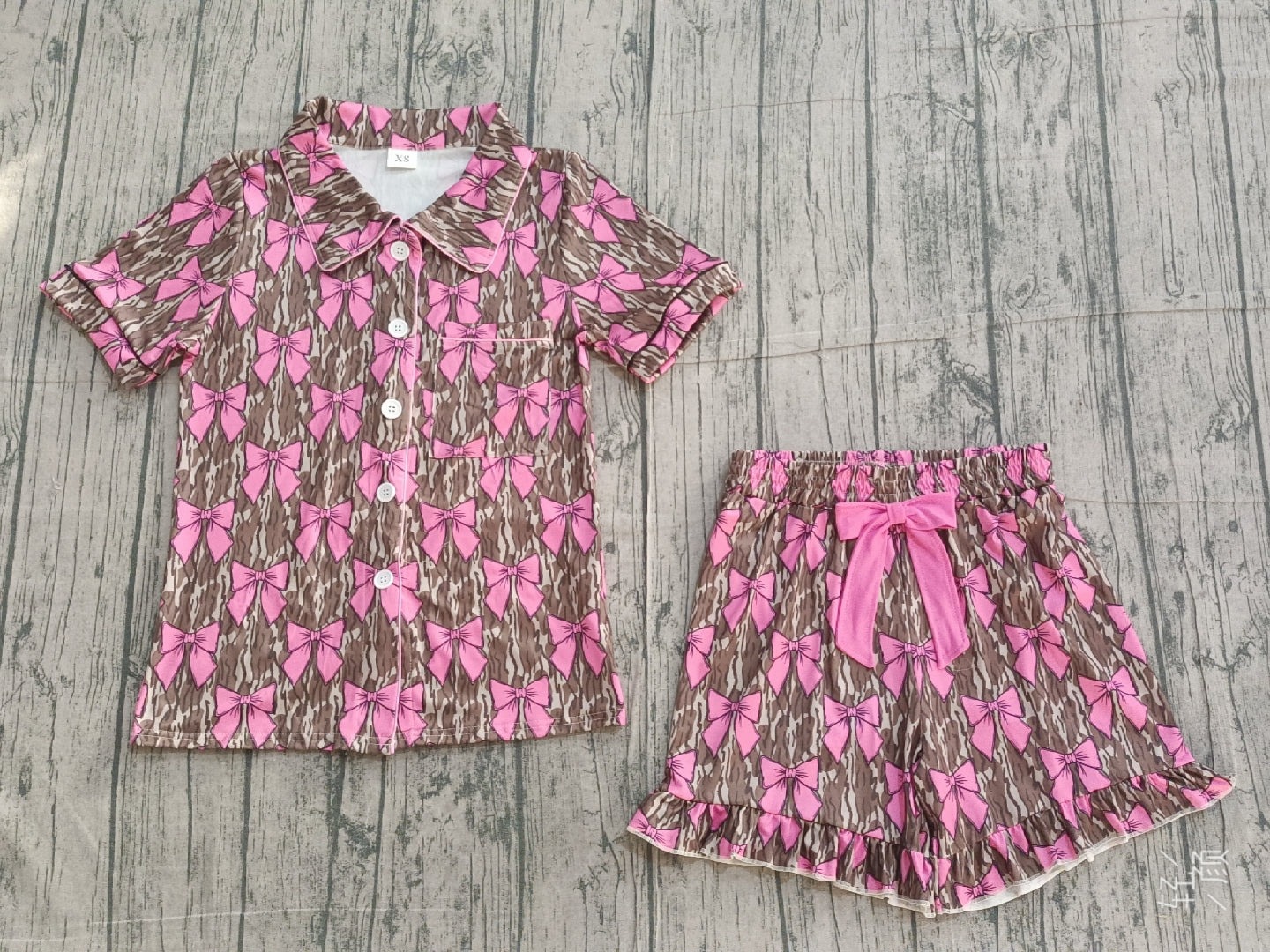 Pre-order no moq GSSO3137 adult clothes pajamas summer camouflage bow short sleeve shorts set-26.1.12