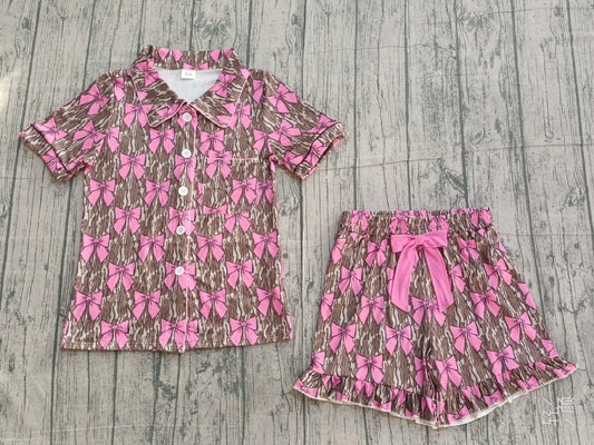Pre-order no moq GSSO3137 adult clothes pajamas summer camouflage bow short sleeve shorts set-26.1.12