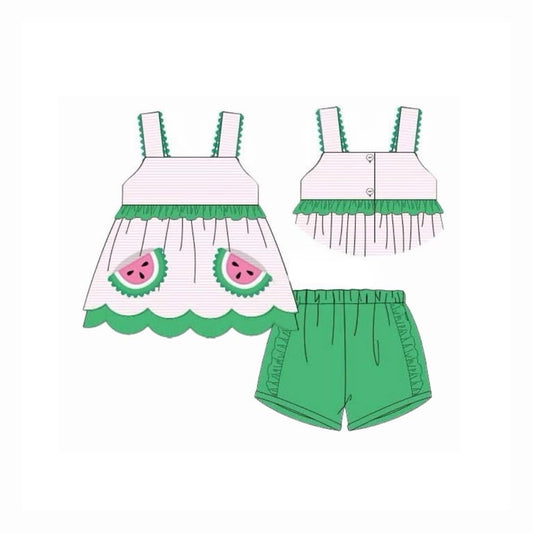 Pre-order no moq GSSO3164 pre-order baby girl clothes watermelon suspender shorts summer outfit-26.1.10