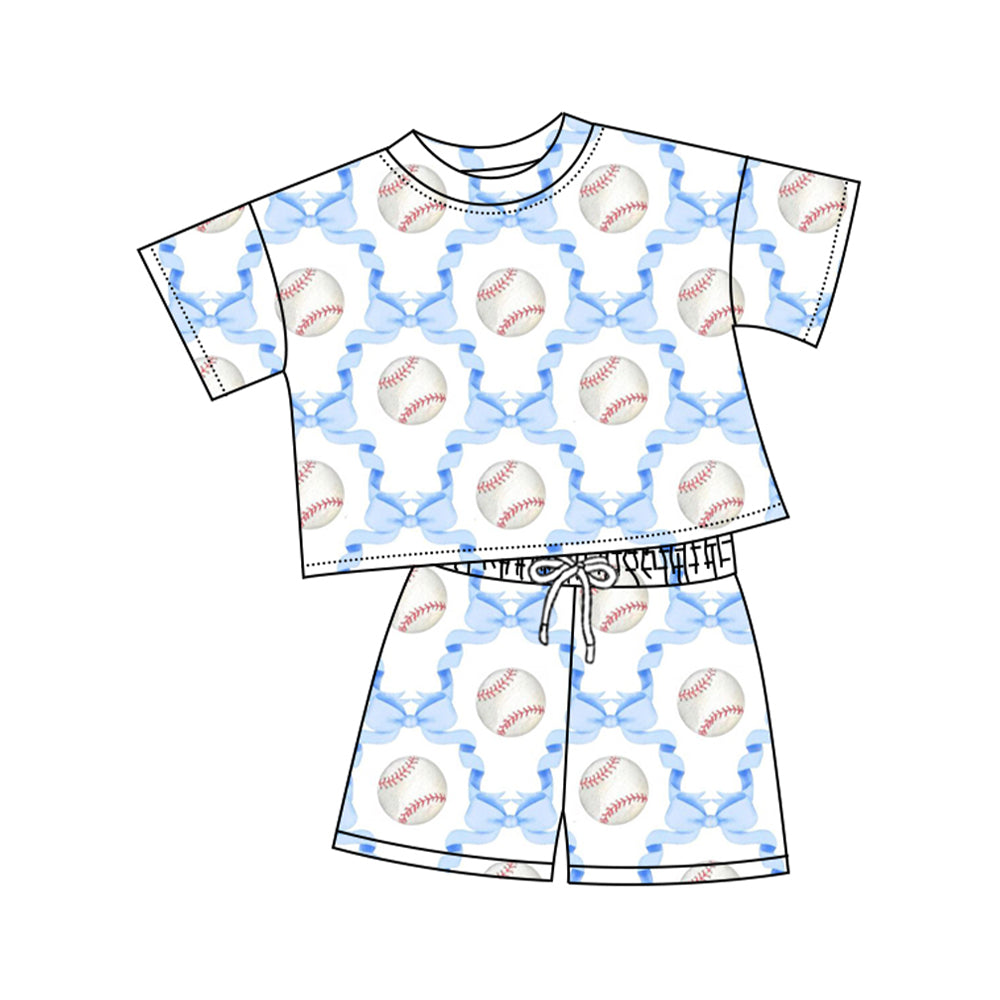 Pre-order no moq GSSO3169 pre-order baby girl clothes bow baseball short sleeve shorts summer outfit-26.1.12