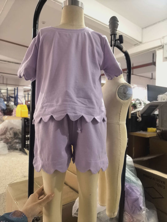 Pre-order no moq GSSO3171 pre-order baby girl clothes purple short sleeve shorts summer outfit-26.1.17